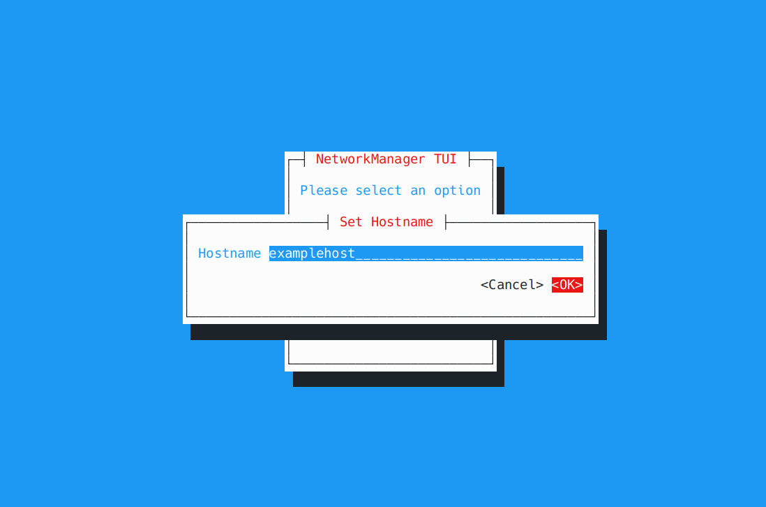 NetworkManager TUI - Hostname configuration.