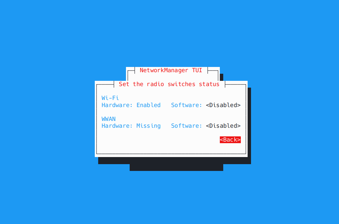 NetworkManager TUI - Radio switches status.