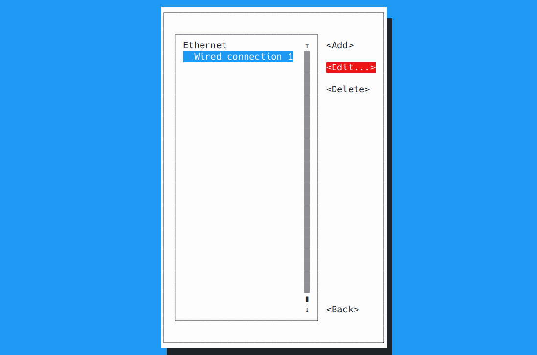 NetworkManager TUI - Edit a connection - Ethernet.