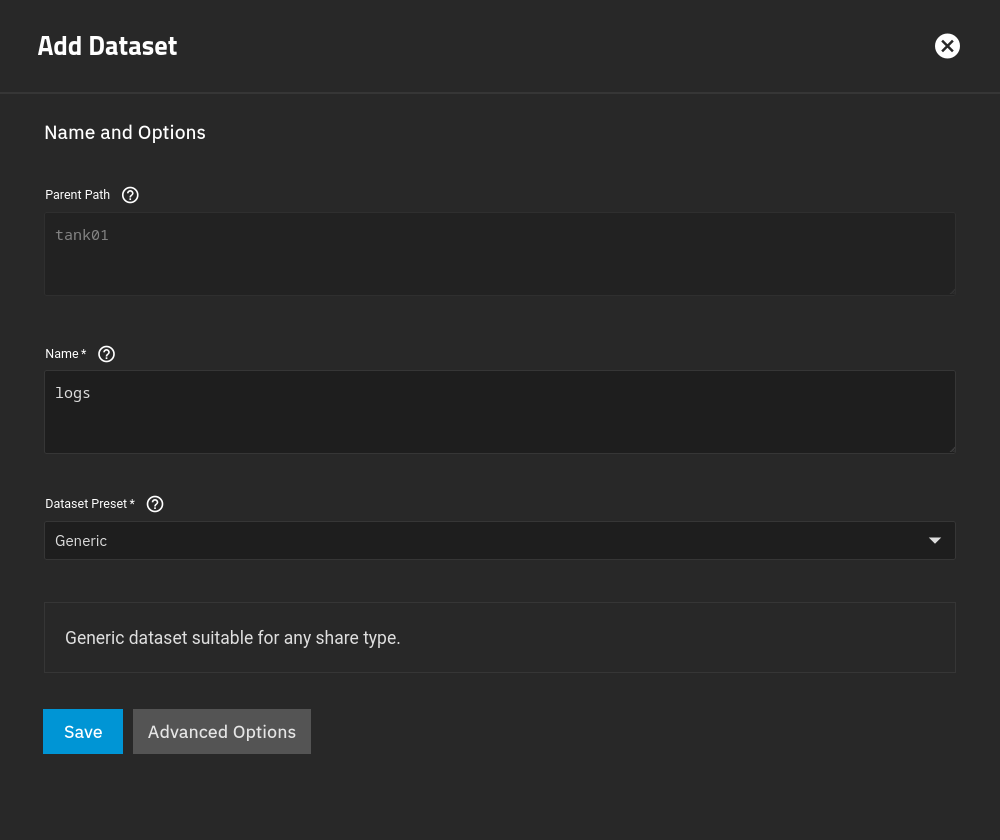 Add logs dataset under tank01.