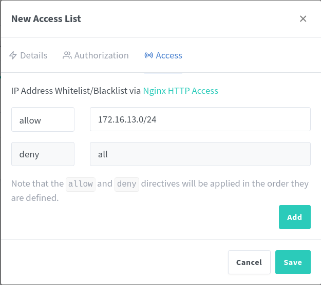 Nginx new access list.