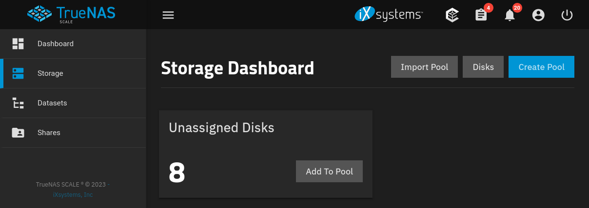 Screenshot of Storage Dashboard.