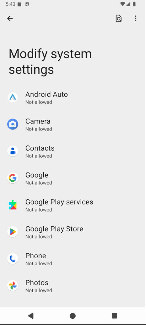 Settings Apps special system screenshot.