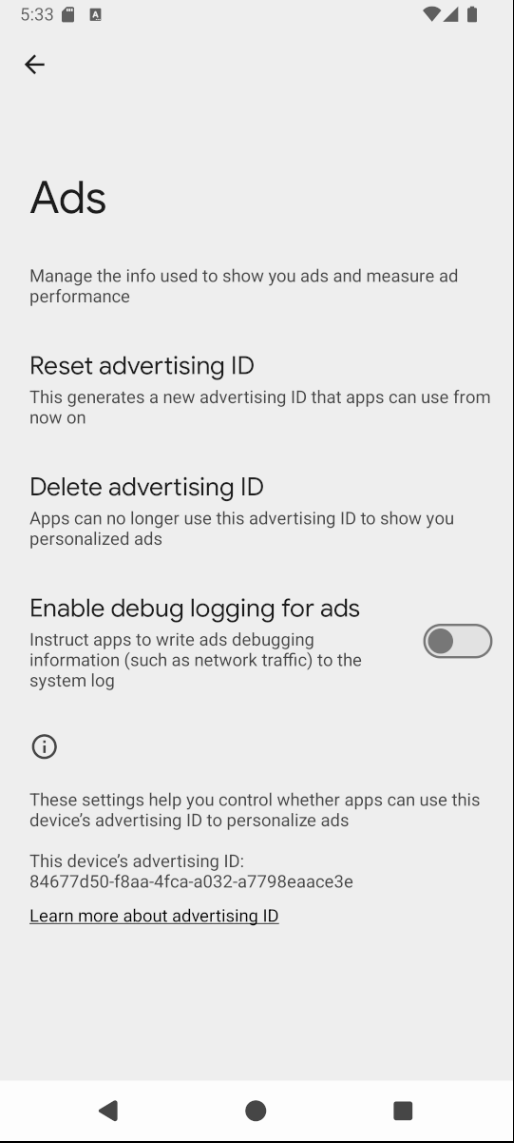 Settings Google ads screenshot.